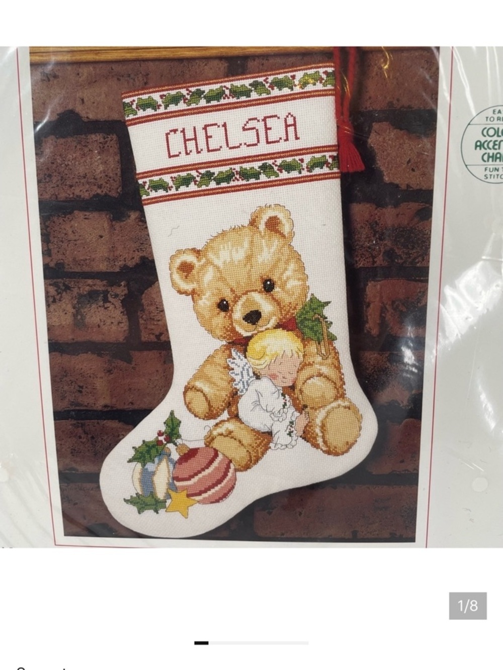 SUNSET Counted Cross Stitch Christmas Stocking Kit - Holly Angels Friend #18323